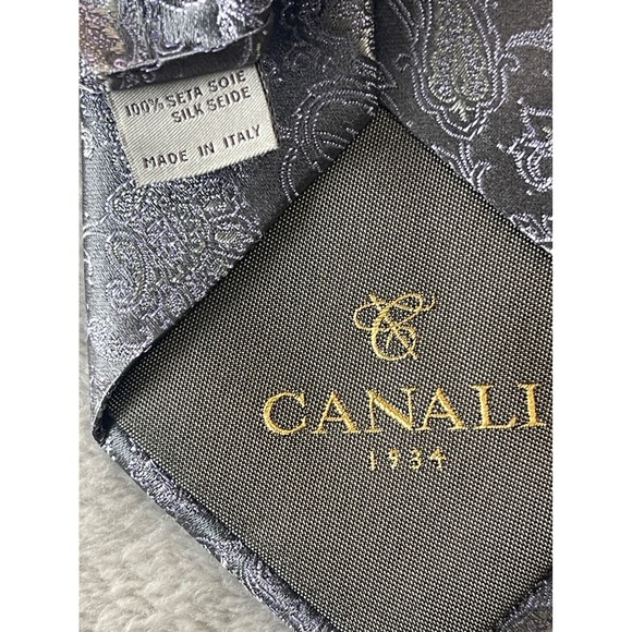 Canali 1934 Silk Necktie Blue Gray Paisley Pattern Formal Business - Picture 4 of 9